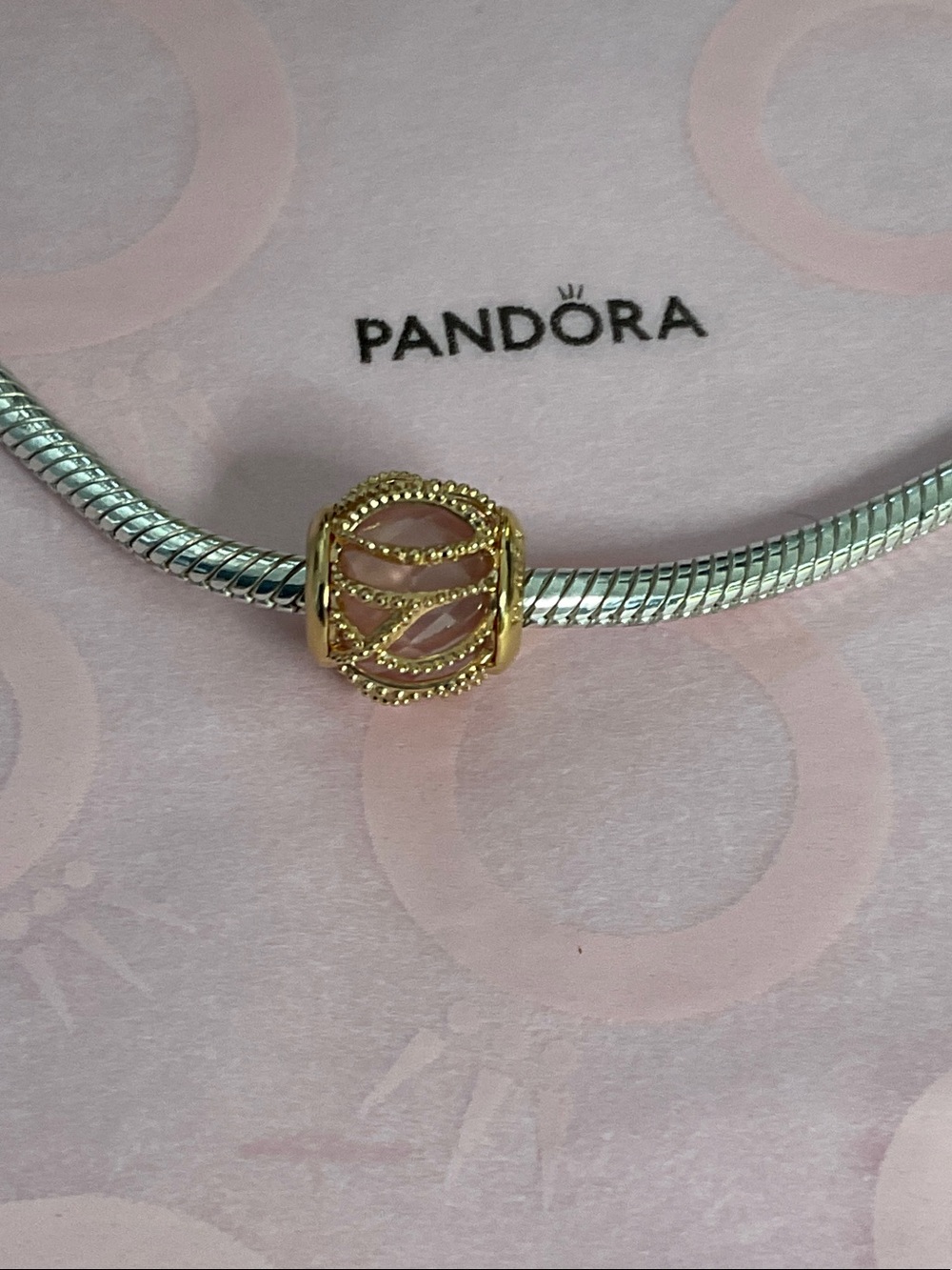 Pandora Peach Bead Encased In 18K PLATED Woven Design, 2 Beads included